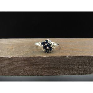 Size 9 Sterling Silver Cluster Of Dark Topaz Band Ring Vintage Statement